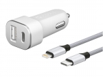 Зарядное устройство Deppa USB A + USB Type-C QC 3.0 Power Delivery 18W + кабель USB-C - Lightning MFI Ultra White 11292