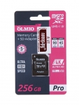 Карта памяти 256Gb - Olmio Micro Secure Digital XC UHS-I U3 V30 43825 с переходником под SD