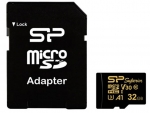 Карта памяти 32Gb - Silicon Power Superior Golden A1 MicroSDHC Class 10 UHS-I U3 A1 SP032GBSTHDV3V1GSP с адаптером SD