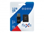 Карта памяти 128Gb - Flexis Micro Secure Digital XC Cl10 U1 FX128GMSDXCU1 c адаптером и USB картридером