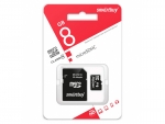 Карта памяти 8Gb - SmartBuy Micro Secure Digital HC Class 4 SB8GBSDCL4-01 с переходником под SD